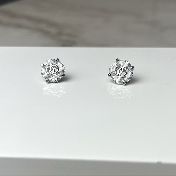CHANEL Jewelry - Chanel Silver Swarovski Crystal Signature CC Earrings